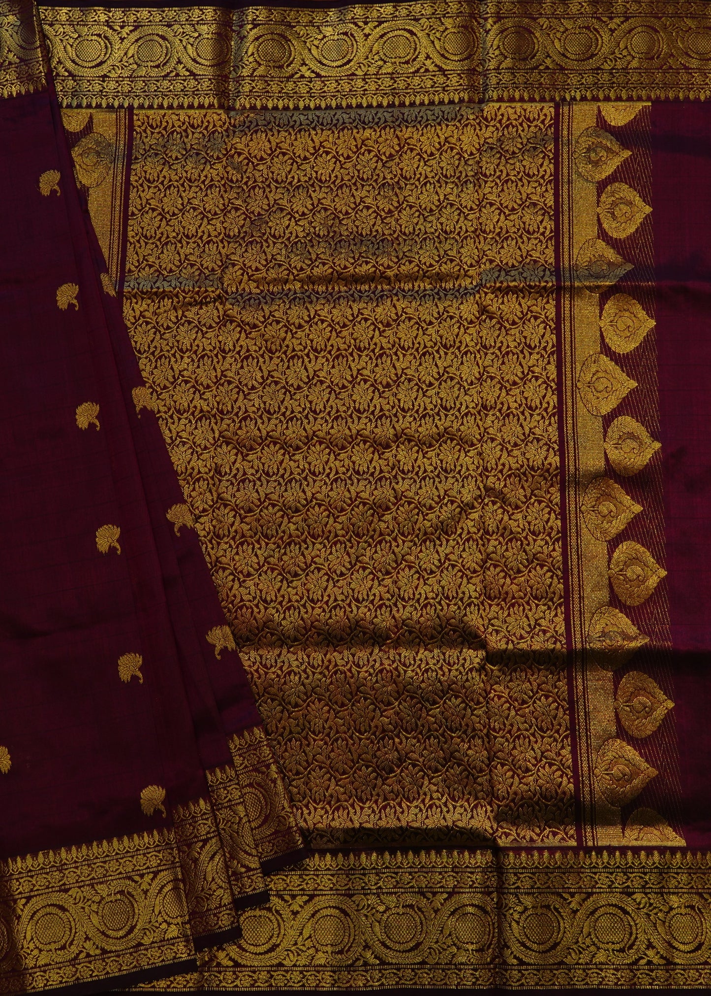 Dark Wine Venkatagiri All Over Zari Pure Silk Handloom Saree