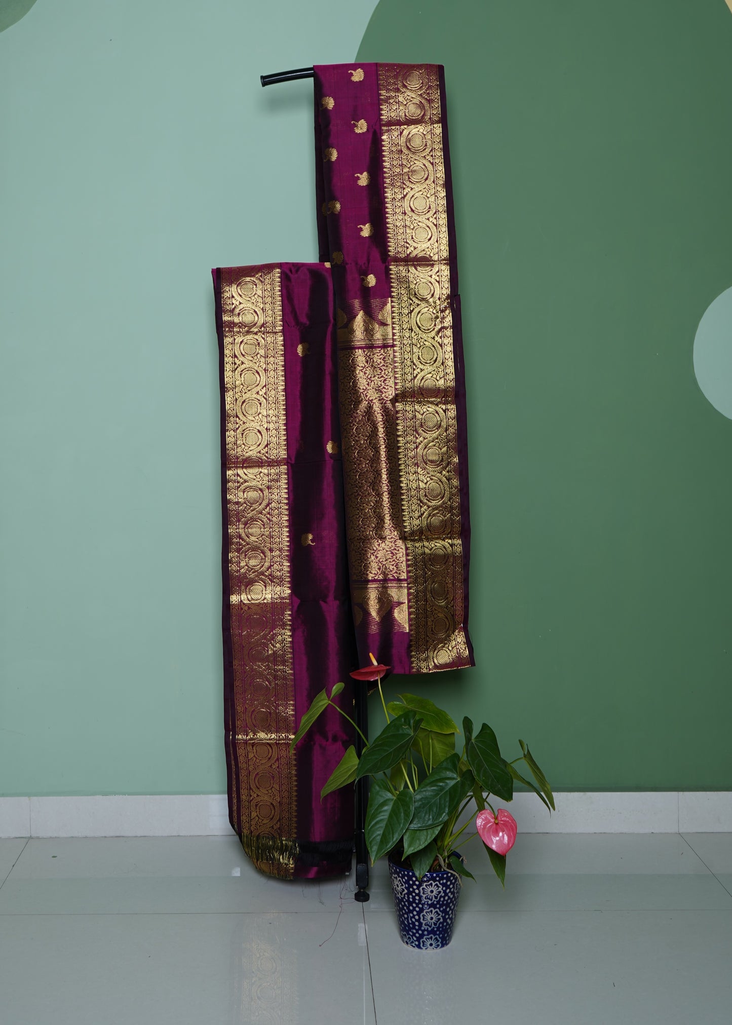 Dark Wine Venkatagiri All Over Zari Pure Silk Handloom Saree