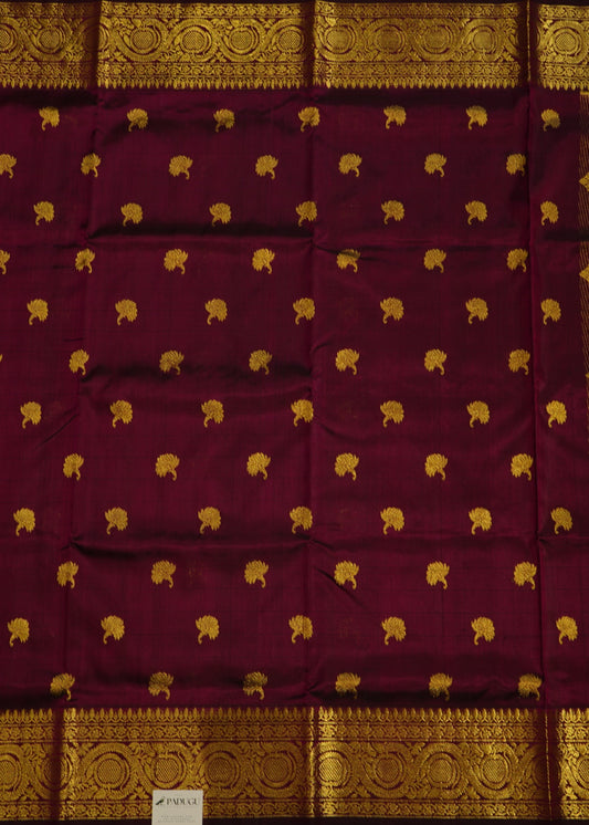 Dark Wine Venkatagiri All Over Zari Pure Silk Handloom Saree