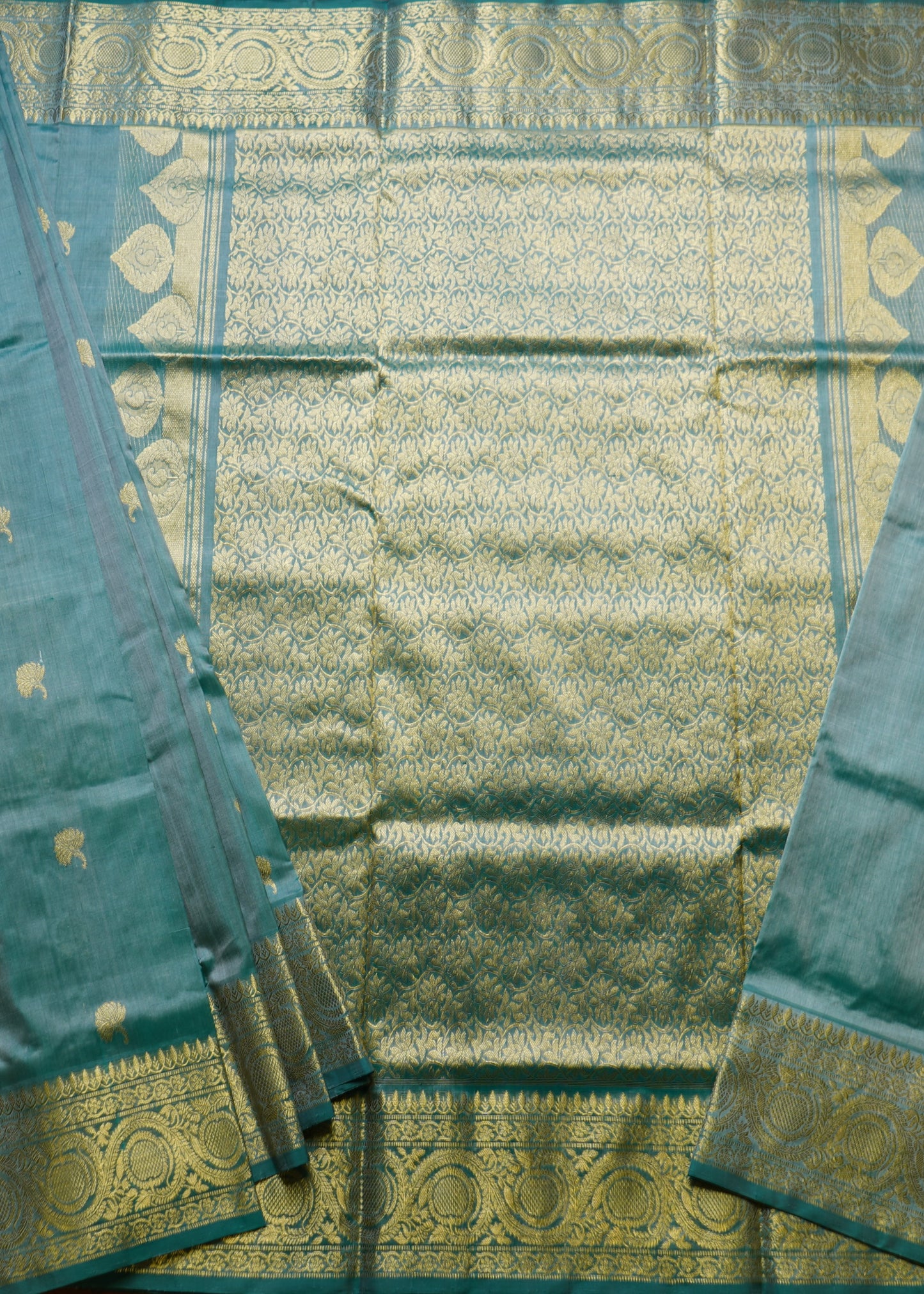 Sea Green Venkatagiri All Over Zari Pure Silk Handloom Saree