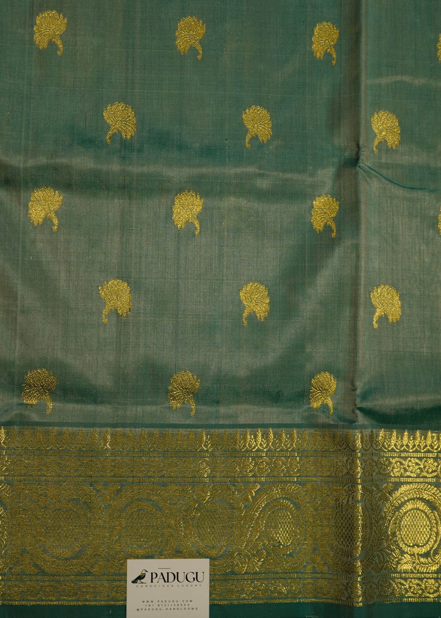 Sea Green Venkatagiri All Over Zari Pure Silk Handloom Saree