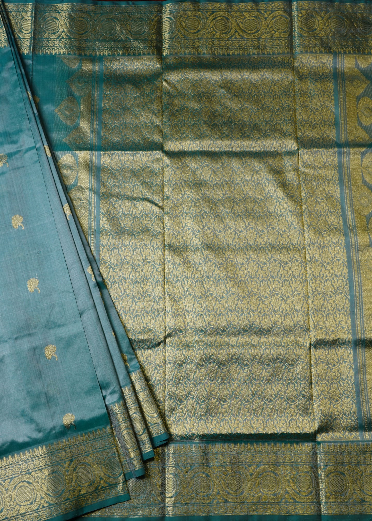 Sea Green Venkatagiri All Over Zari Pure Silk Handloom Saree