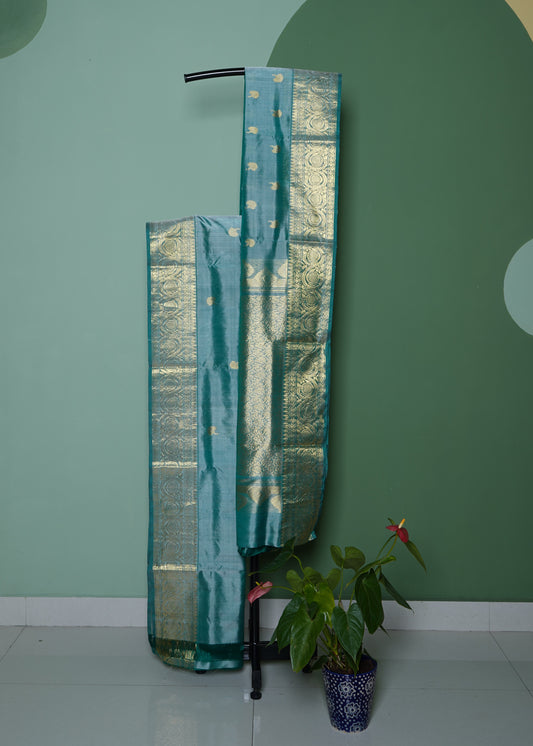 Sea Green Venkatagiri All Over Zari Pure Silk Handloom Saree