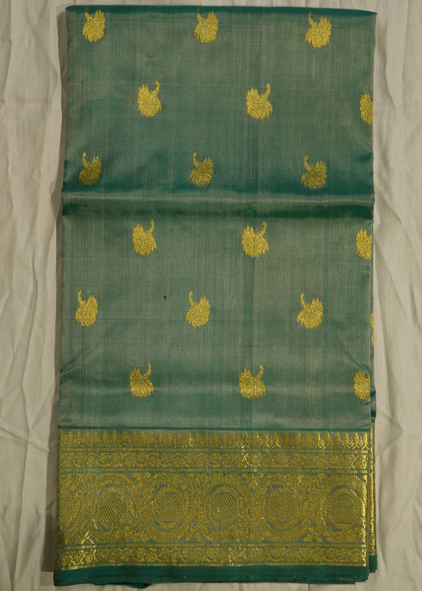 Sea Green Venkatagiri All Over Zari Pure Silk Handloom Saree