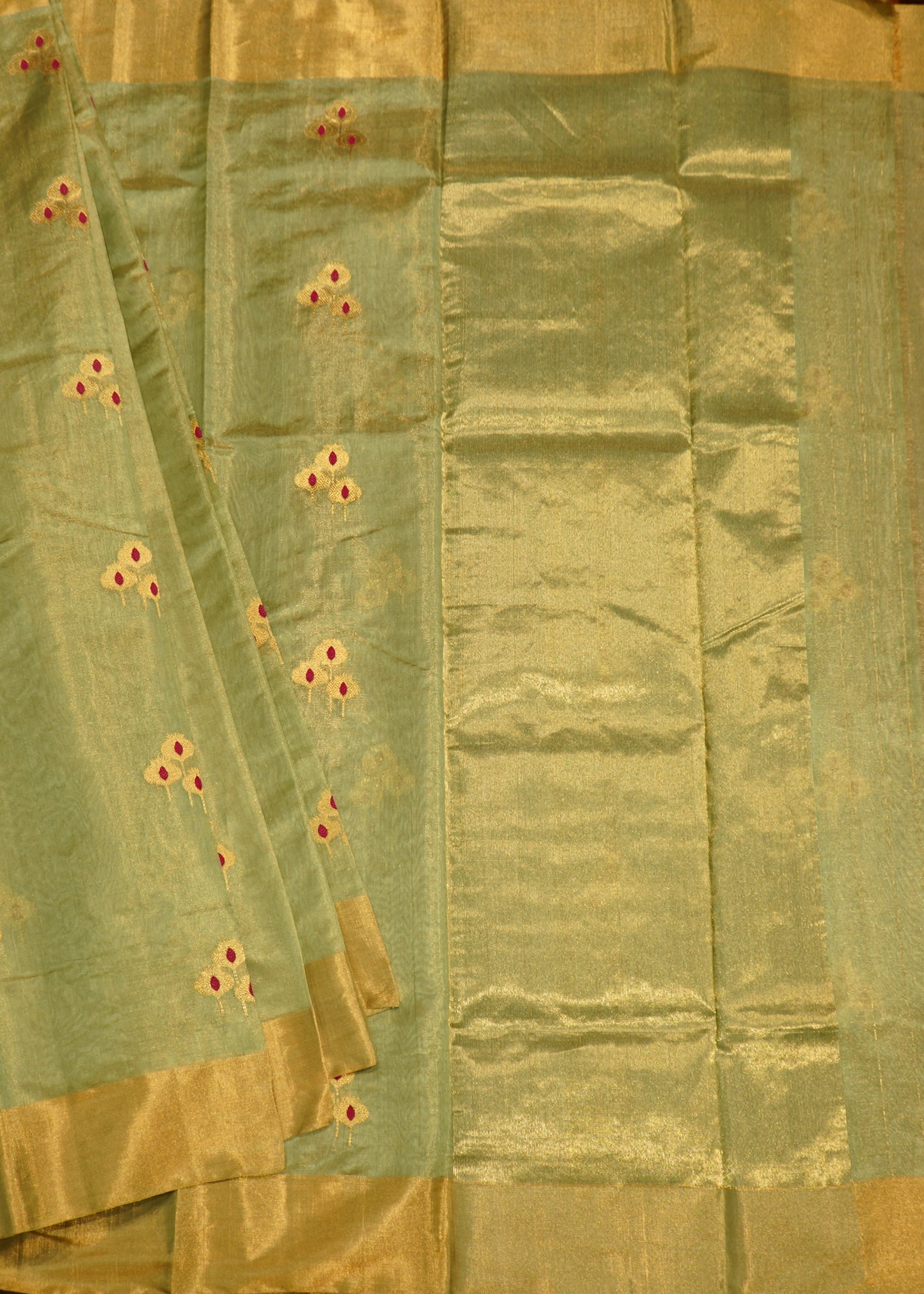 Jade Chanderi Eknaliya Zari buti  Pure Silk Handloom Saree