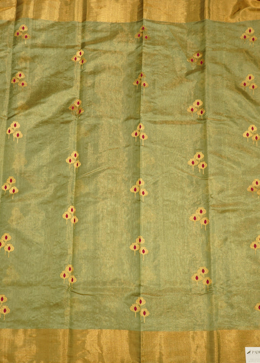 Jade Chanderi Eknaliya Zari buti  Pure Silk Handloom Saree