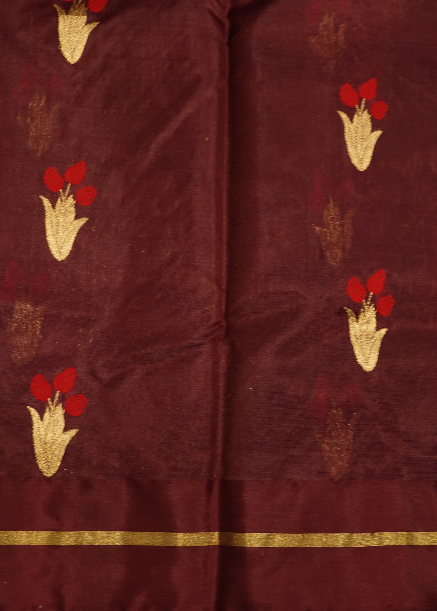 Marron Chanderi Eknaliya Zari Buti Pattu Border Pure Silk Handloom Saree