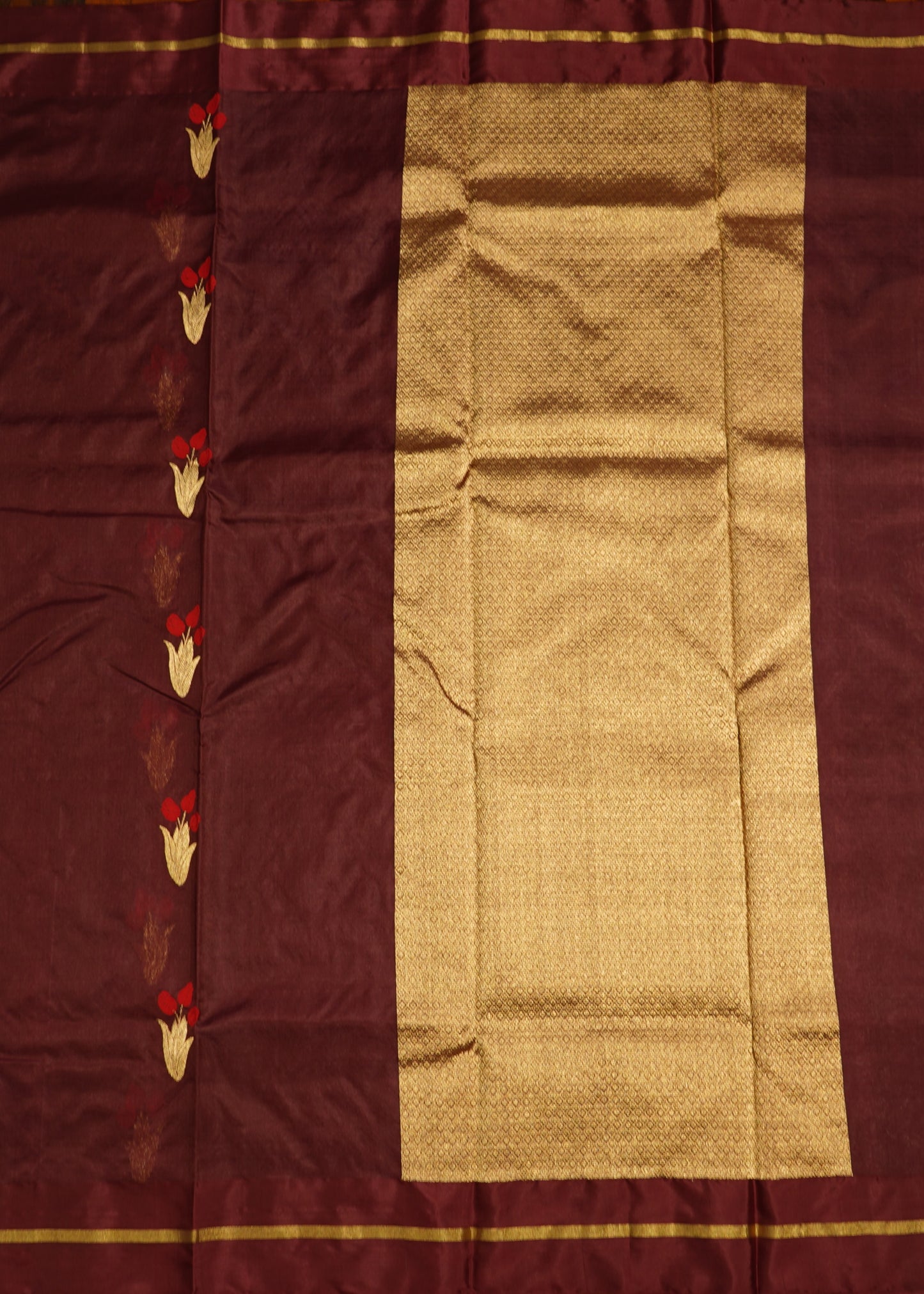 Marron Chanderi Eknaliya Zari Buti Pattu Border Pure Silk Handloom Saree