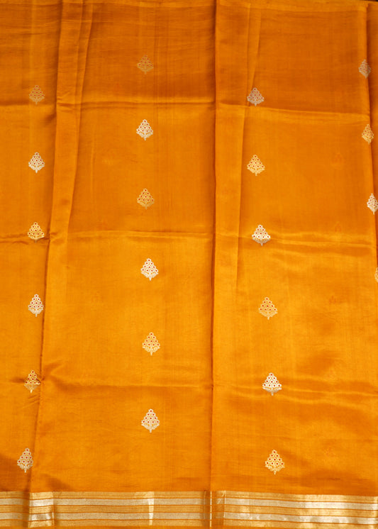 Mustard Yellow Banaras Iktara Katan Meenakari Zari Buti Zari Border Pure Silk Handloom Saree