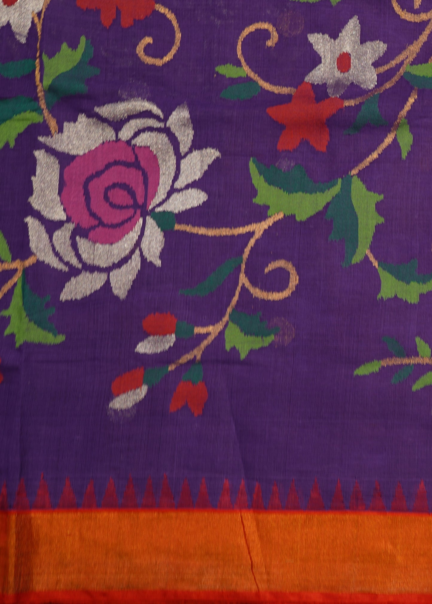 Violet Ponduru All Over Zari Buti Pallu Jamdani Zari Border Pure Cotton Handloom Saree