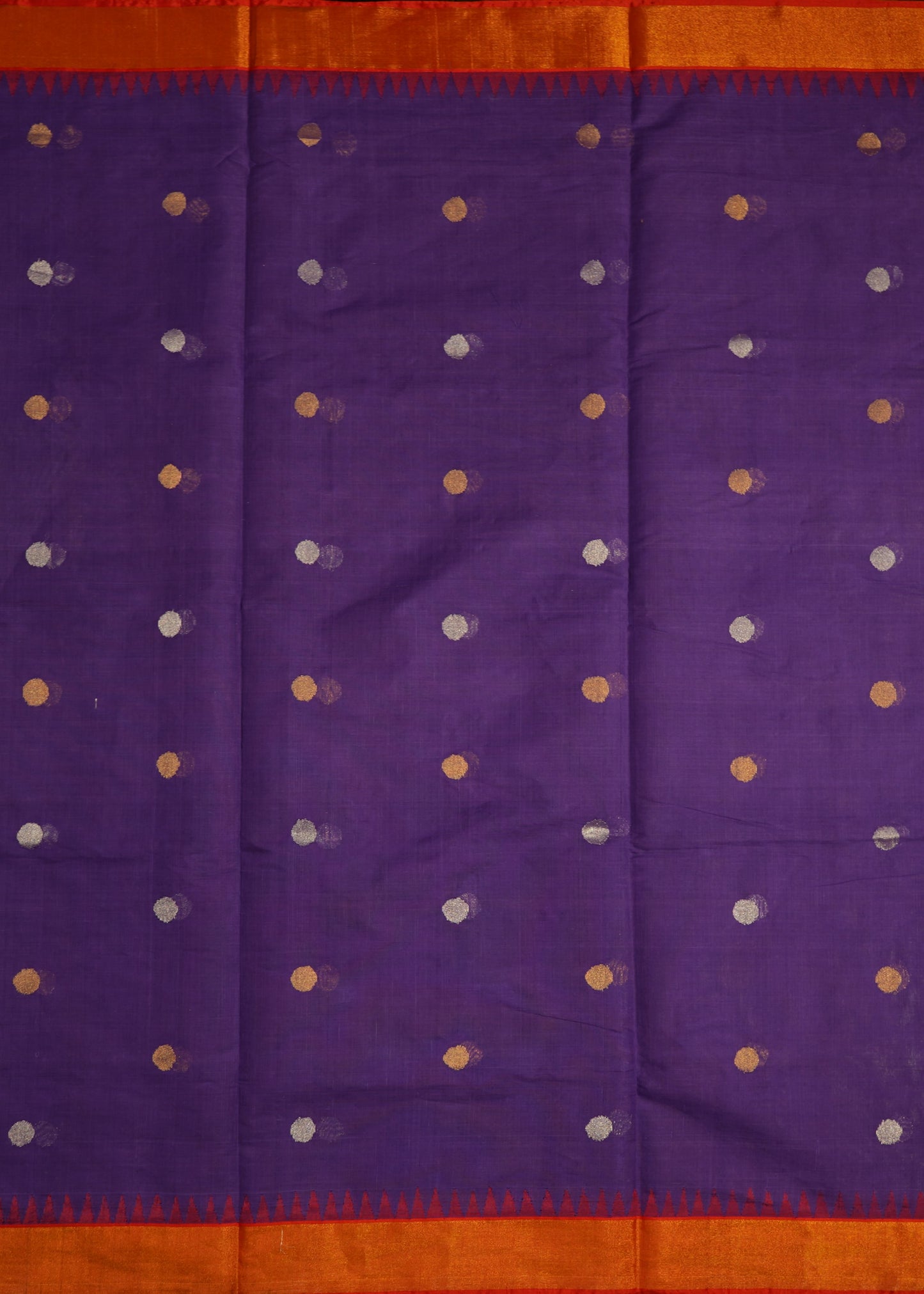 Violet Ponduru All Over Zari Buti Pallu Jamdani Zari Border Pure Cotton Handloom Saree