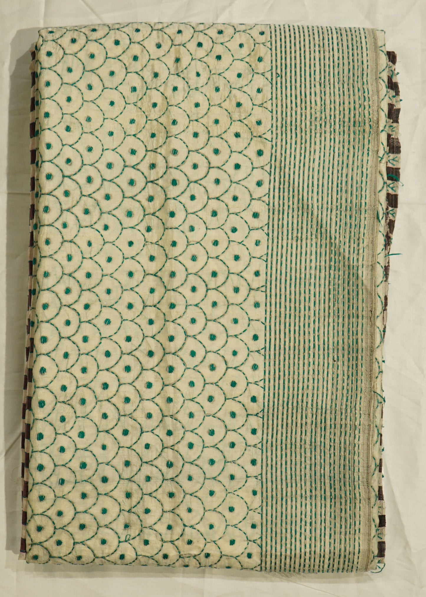 Cream Bengal Kantha Jalchuri Pure Silk Handloom Saree