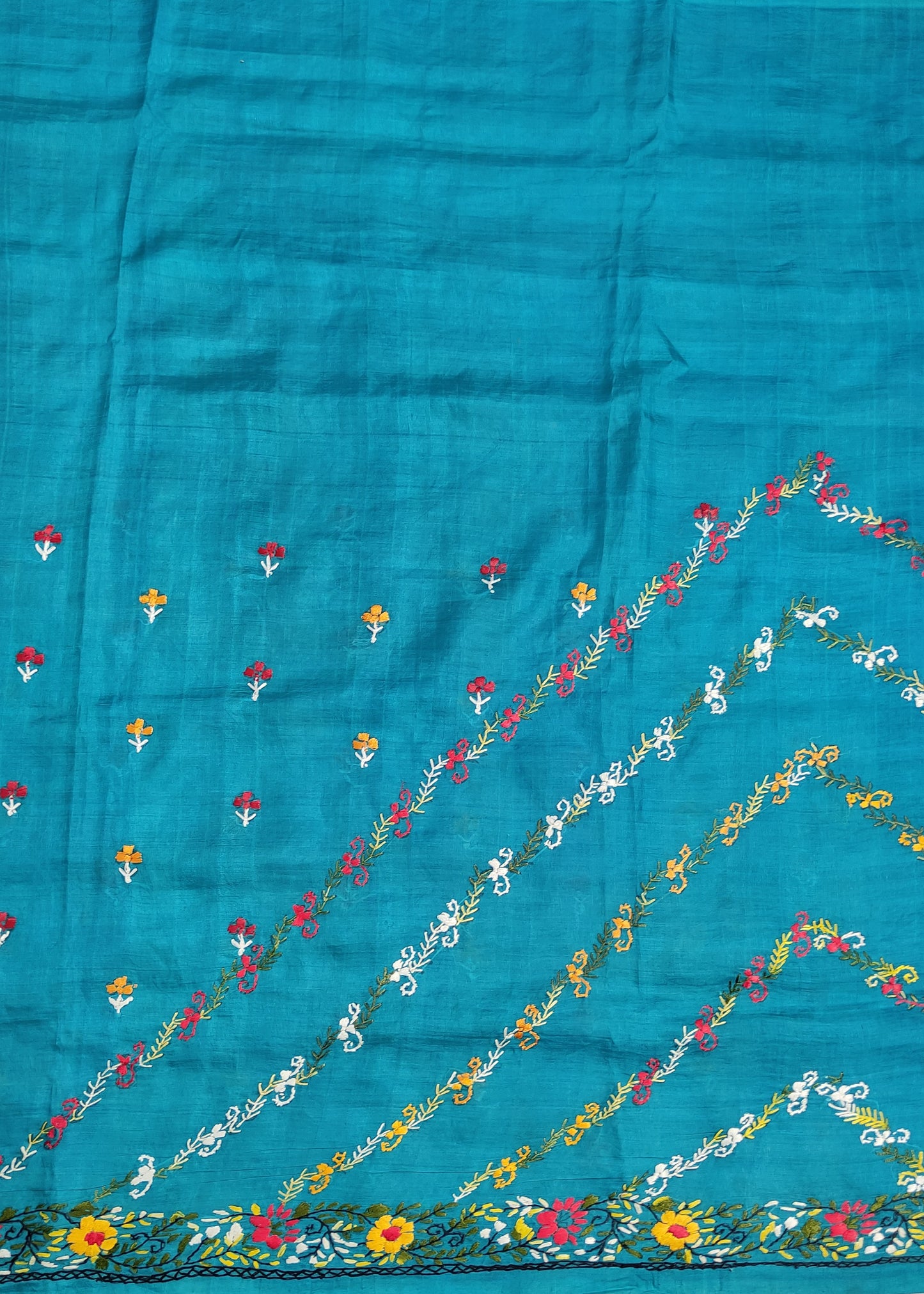 Rama Blue Bengal Kantha Pure Silk Handloom Saree