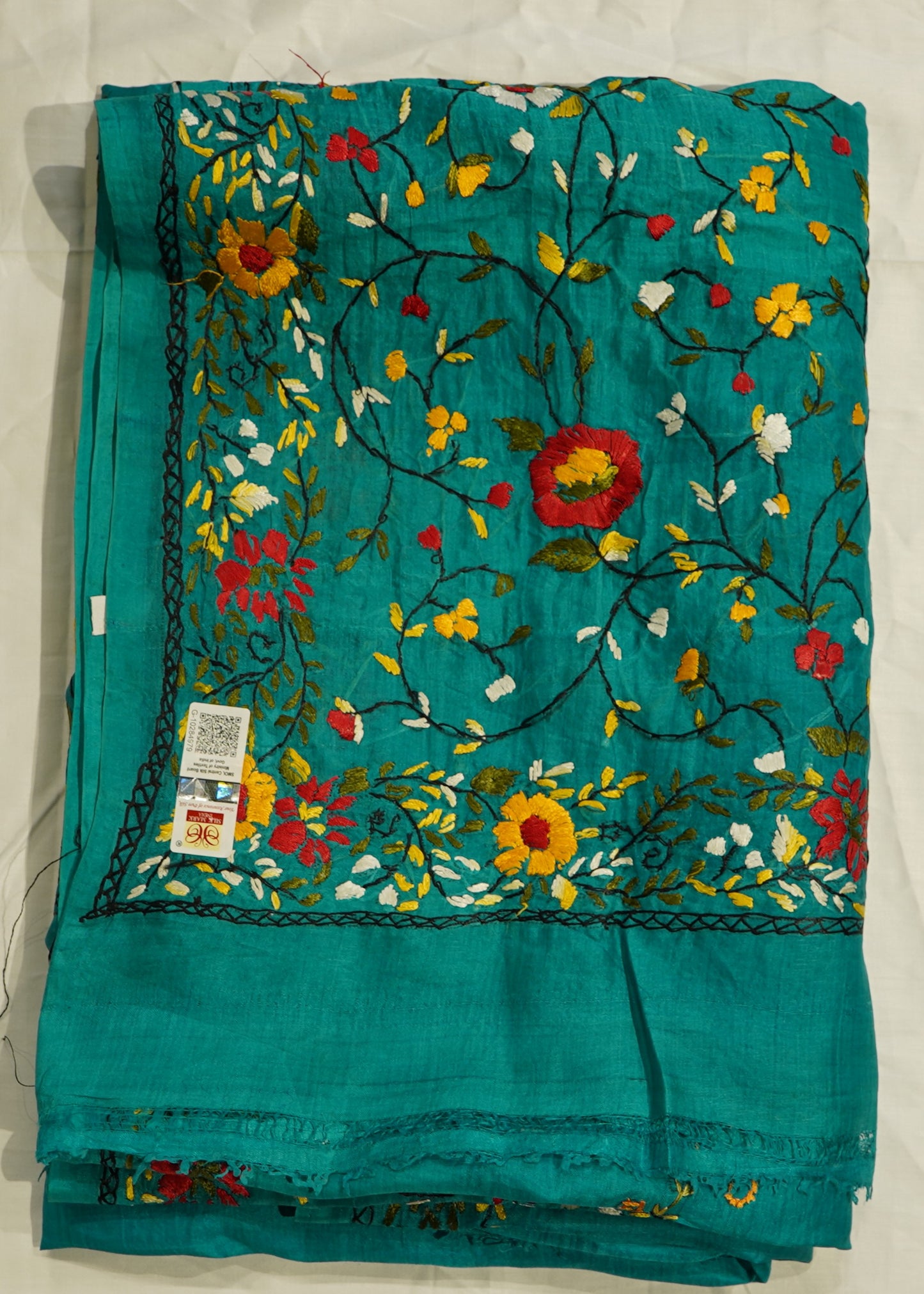 Rama Blue Bengal Kantha Pure Silk Handloom Saree