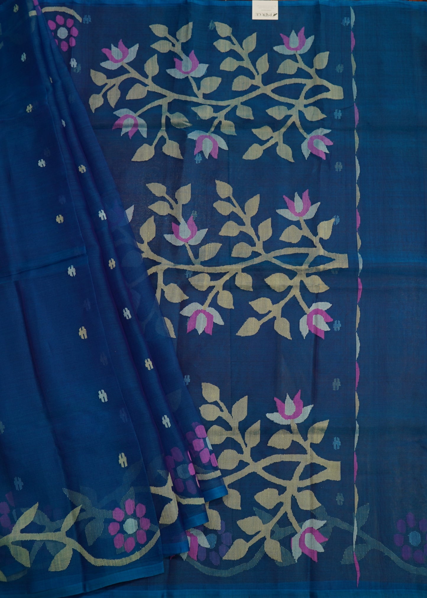 Indigo Bengal Muslin Jamdani Cotton Silk Pure Handloom Saree