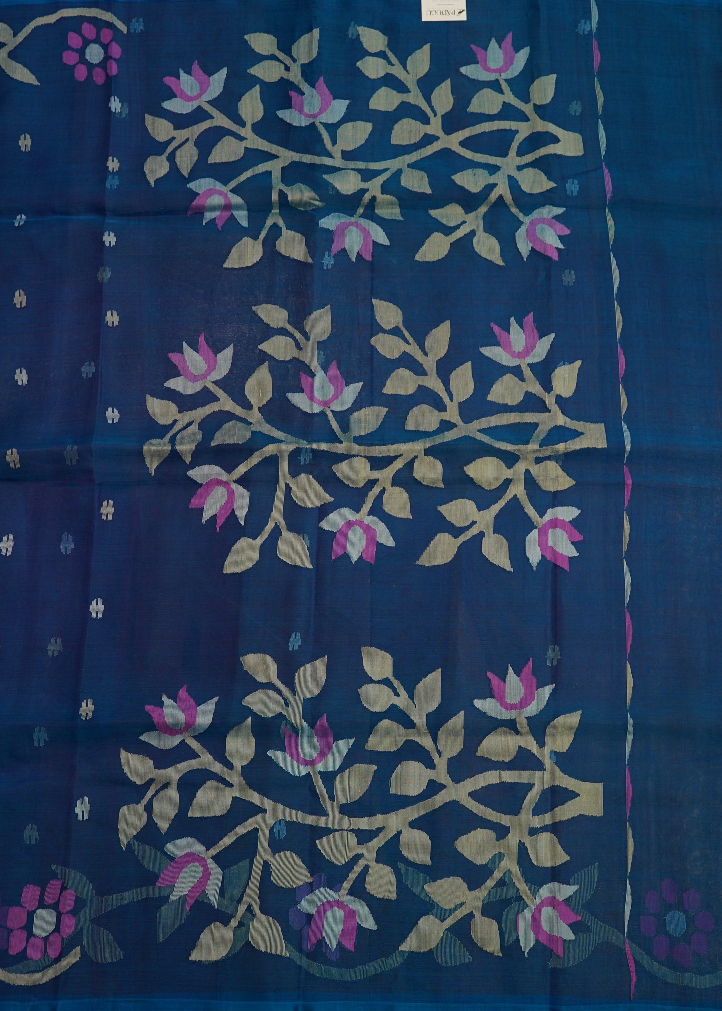 Indigo Bengal Muslin Jamdani Cotton Silk Pure Handloom Saree