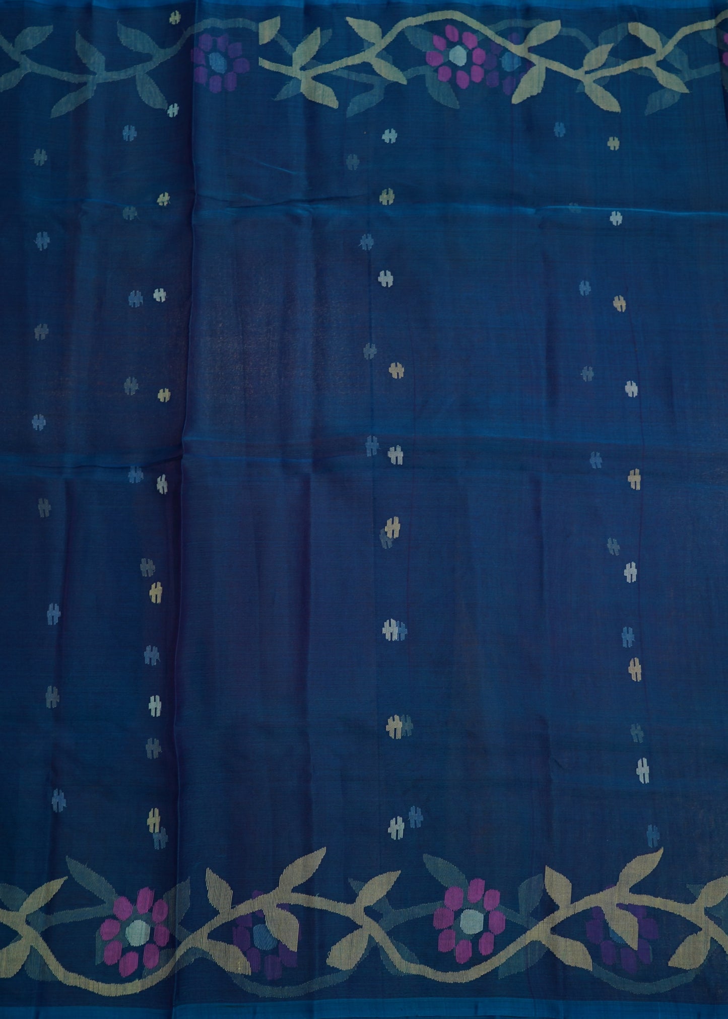 Indigo Bengal Muslin Jamdani Cotton Silk Pure Handloom Saree