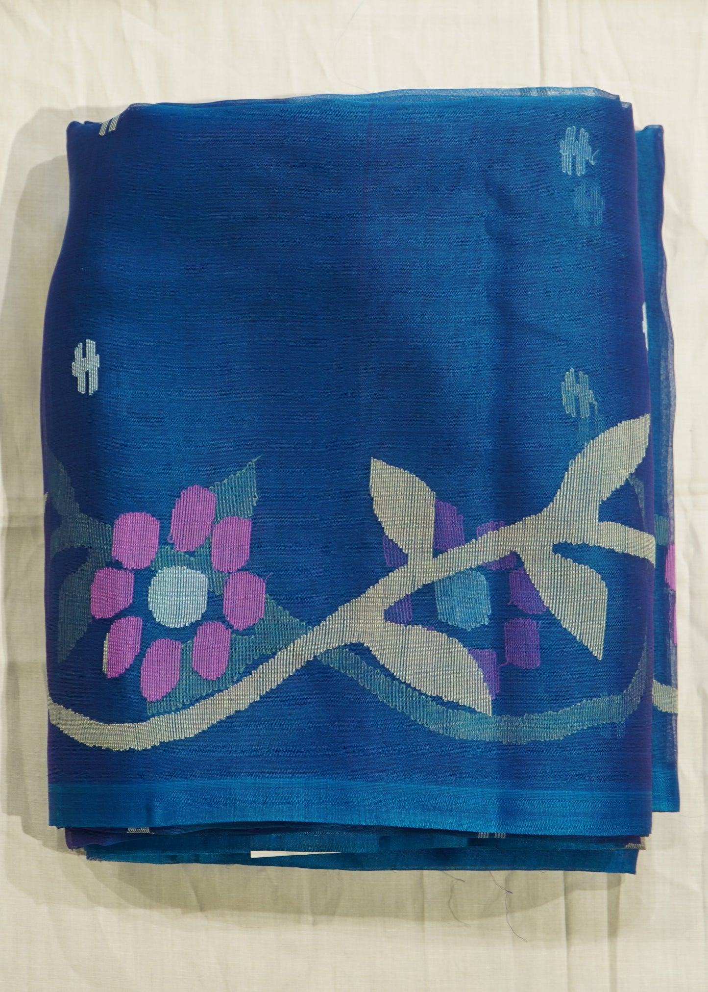 Indigo Bengal Muslin Jamdani Cotton Silk Pure Handloom Saree