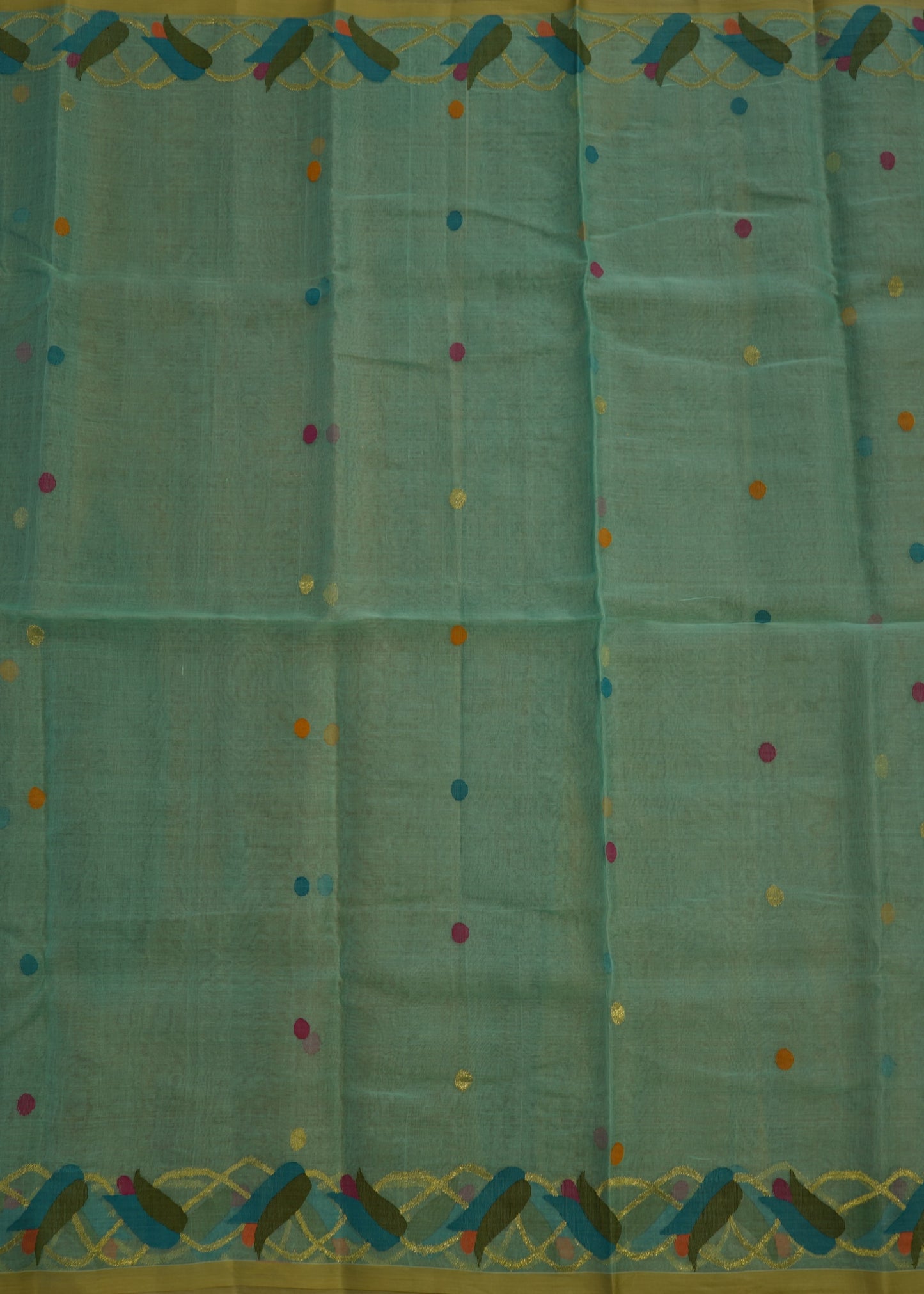 Sea Green Bengal Muslin Pallu Jamdani Pure Silk Handloom Saree