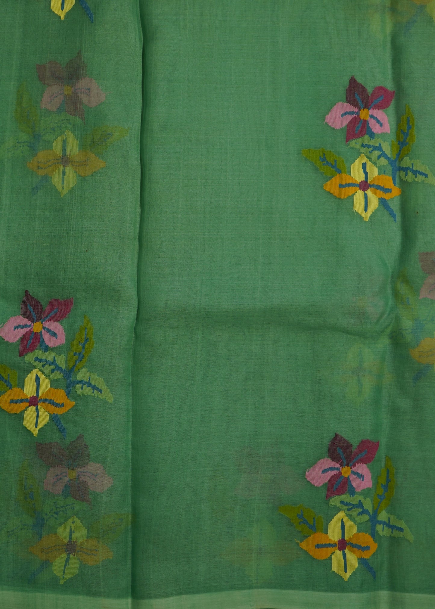 Sea Green Bengal Muslin Jamdani Pure Silk Handloom Saree