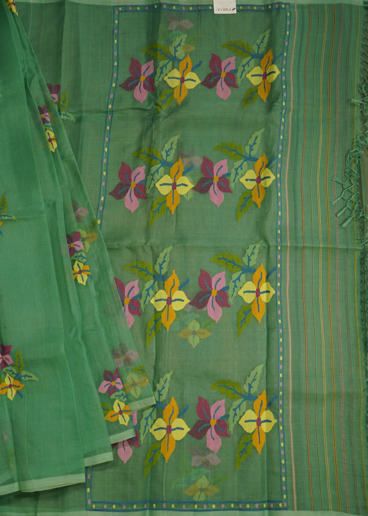 Sea Green Bengal Muslin Jamdani Pure Silk Handloom Saree