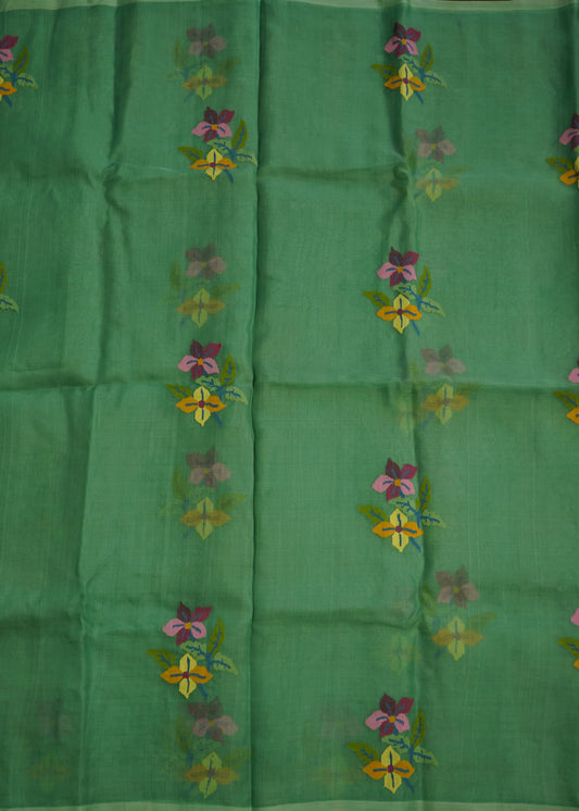 Sea Green Bengal Muslin Jamdani Pure Silk Handloom Saree