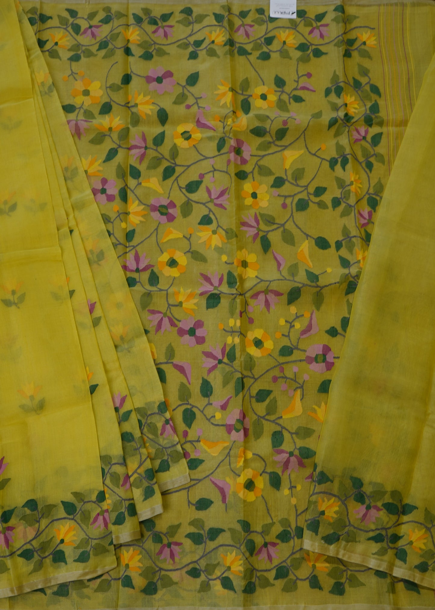 Yellow Bengal All Over Jamdani Pure Silk Handloom Saree