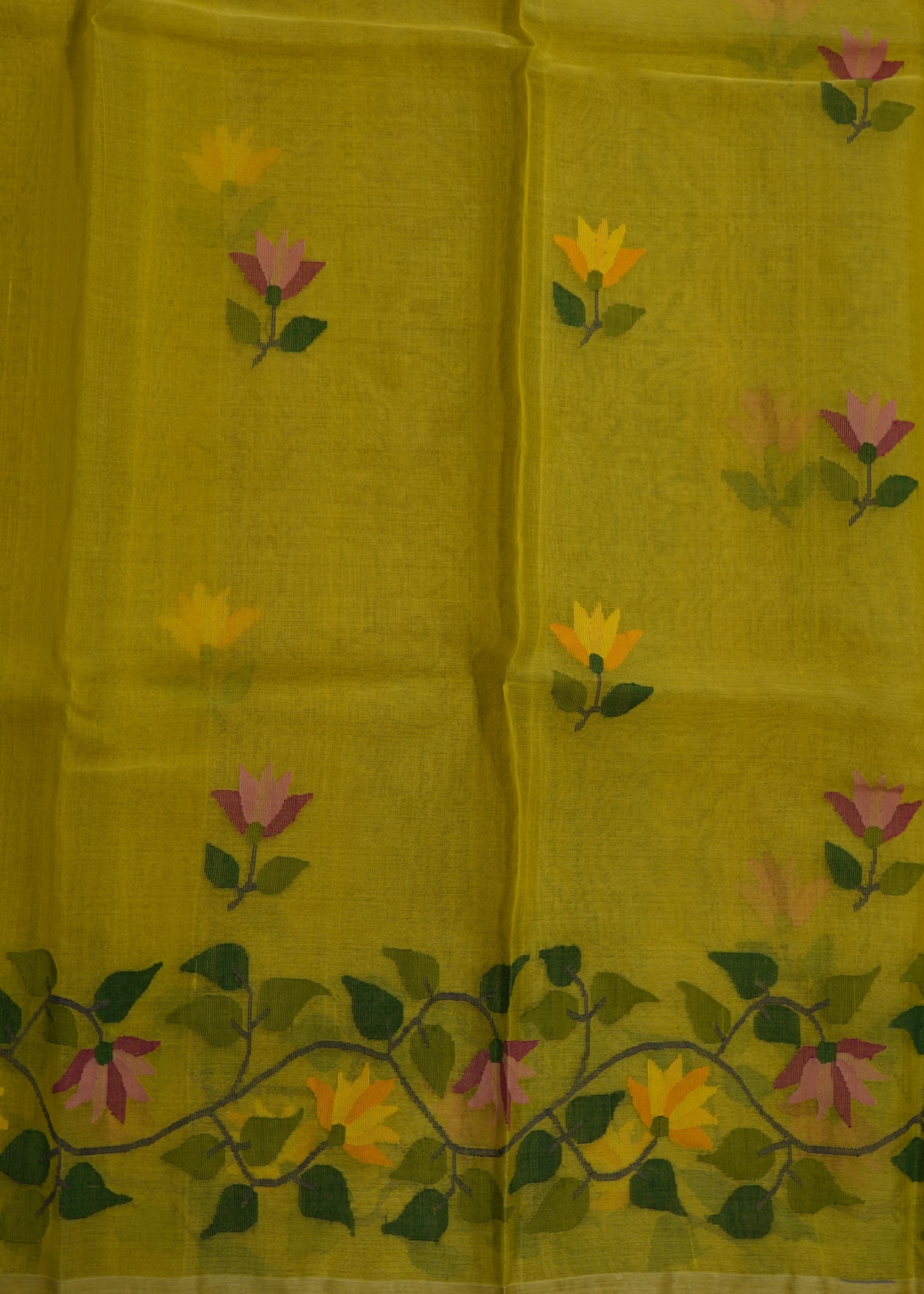 Yellow Bengal All Over Jamdani Pure Silk Handloom Saree