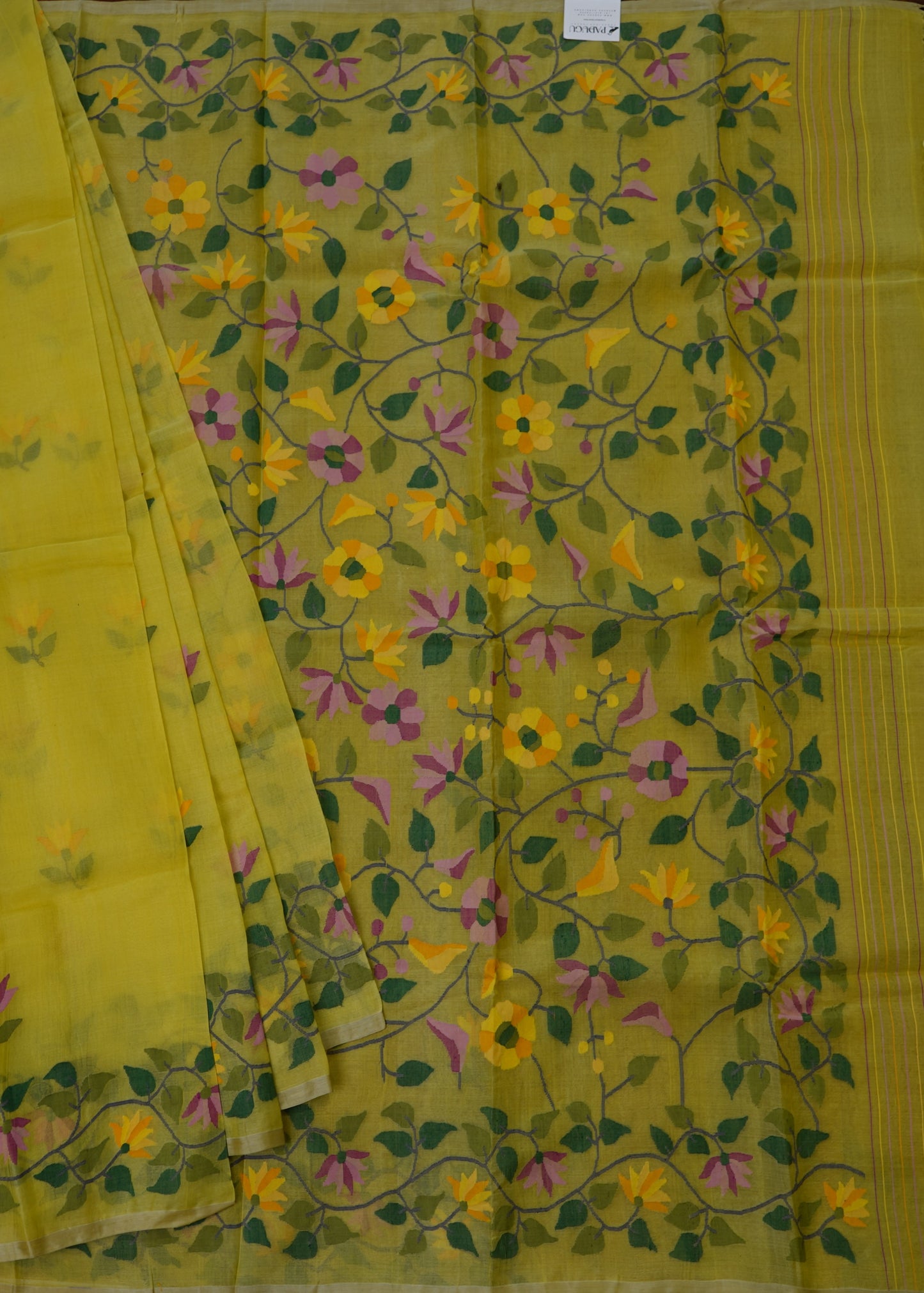 Yellow Bengal All Over Jamdani Pure Silk Handloom Saree