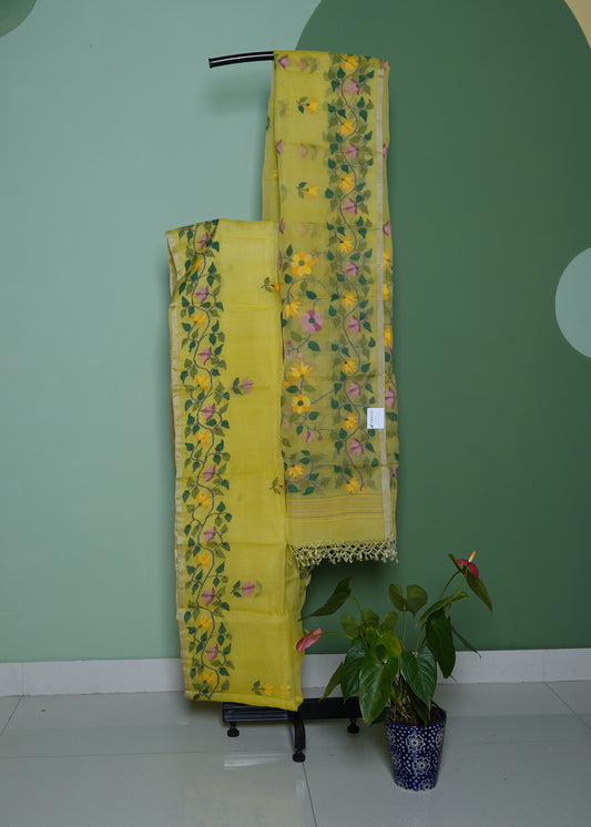 Yellow Bengal All Over Jamdani Pure Silk Handloom Saree