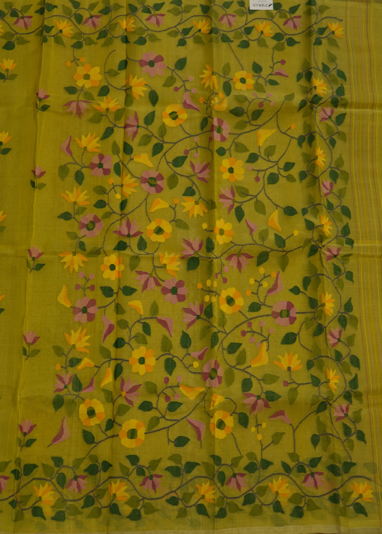 Yellow Bengal All Over Jamdani Pure Silk Handloom Saree