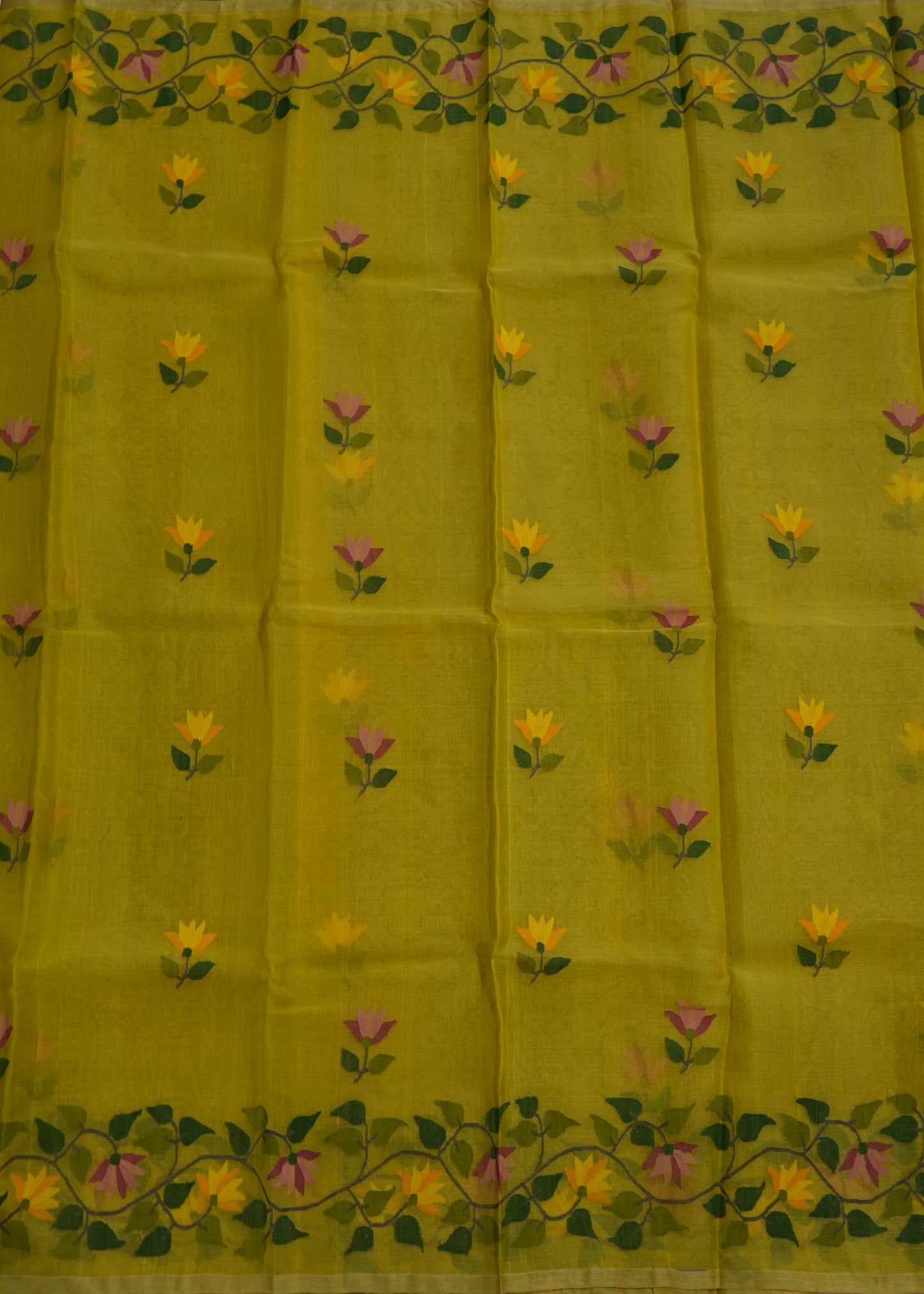 Yellow Bengal All Over Jamdani Pure Silk Handloom Saree