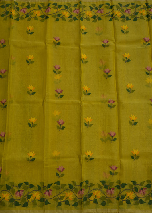 Yellow Bengal All Over Jamdani Pure Silk Handloom Saree