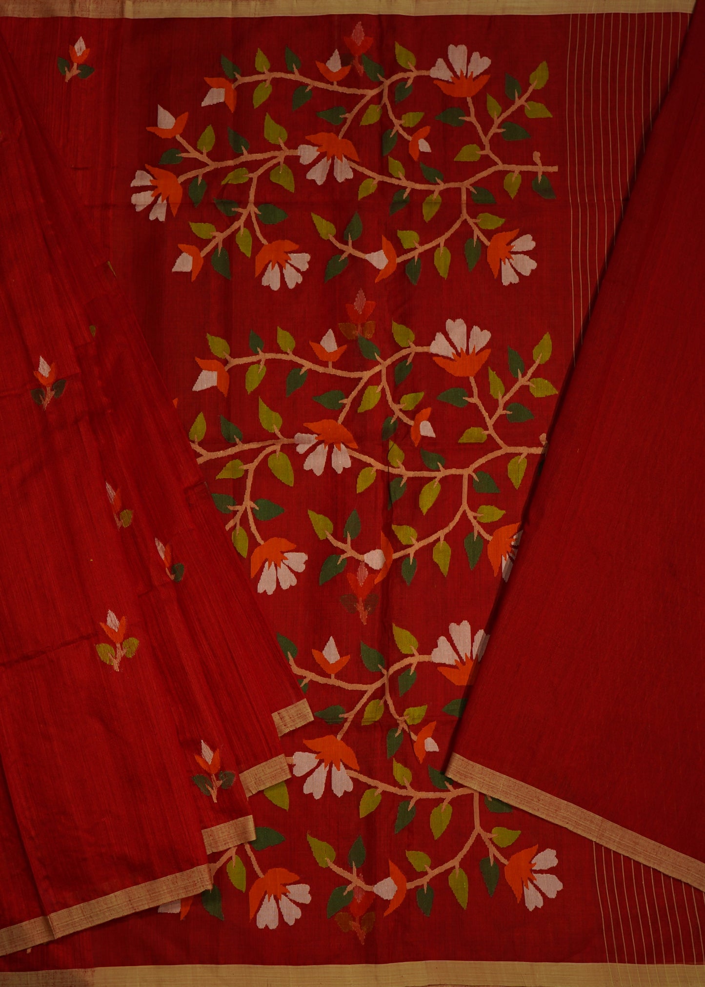 Red Bengal Mutka Jamdani Pure Silk Handloom Saree