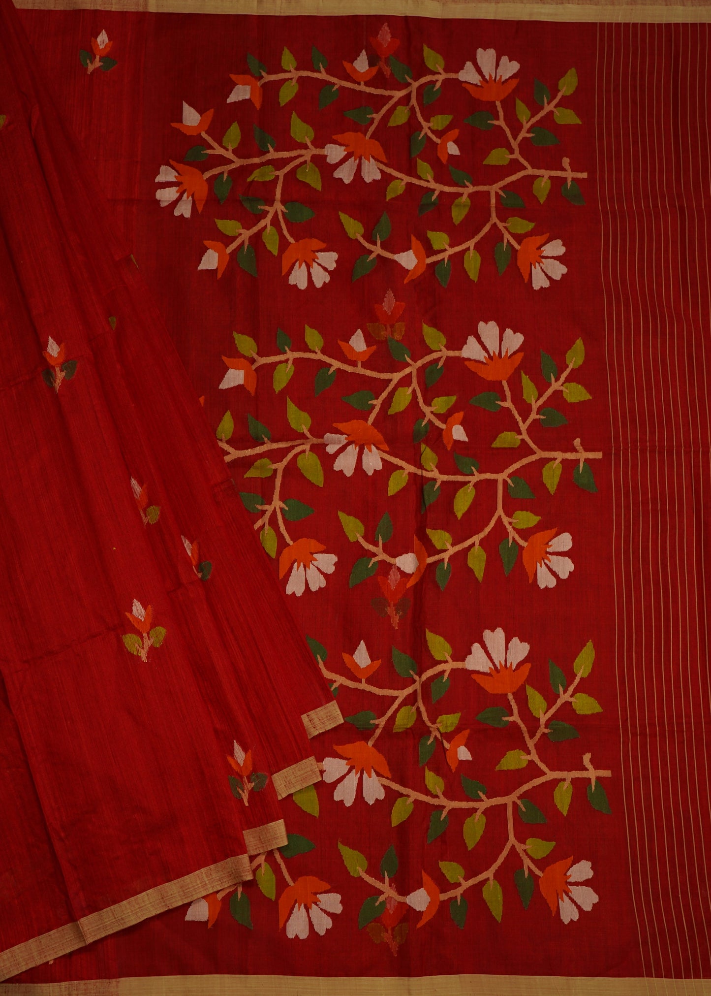 Red Bengal Mutka Jamdani Pure Silk Handloom Saree