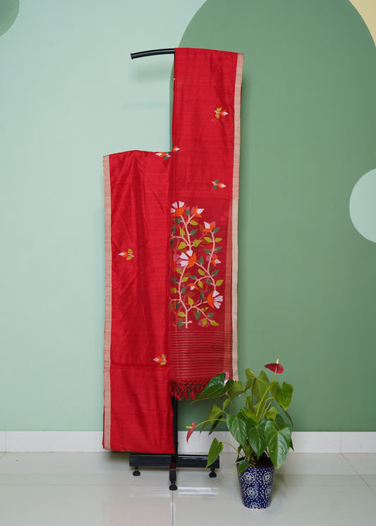 Red Bengal Mutka Jamdani Pure Silk Handloom Saree