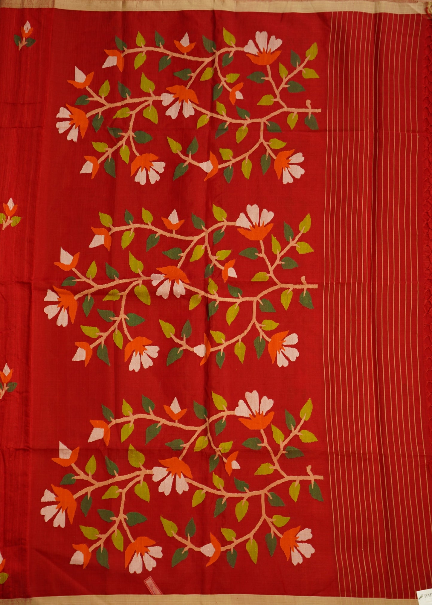 Red Bengal Mutka Jamdani Pure Silk Handloom Saree