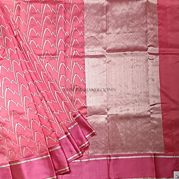 Carnation Pink Chanderi Pure Silk Handloom Saree