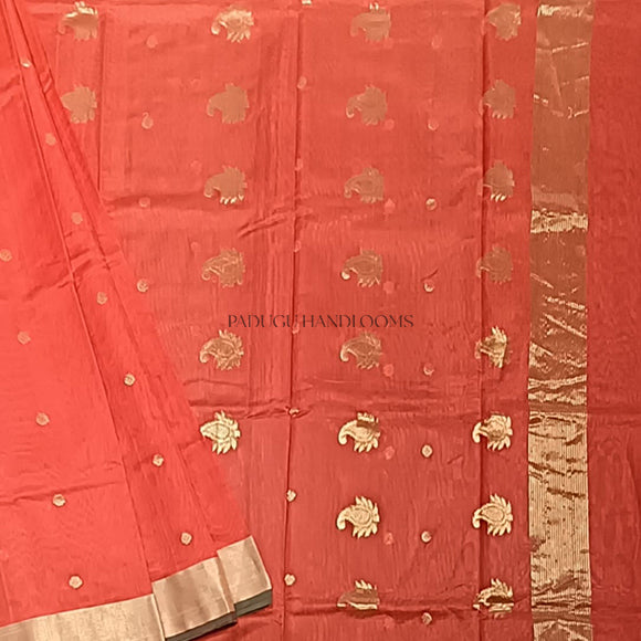 Orange Chanderi Cotton Silk Pure Handloom Saree