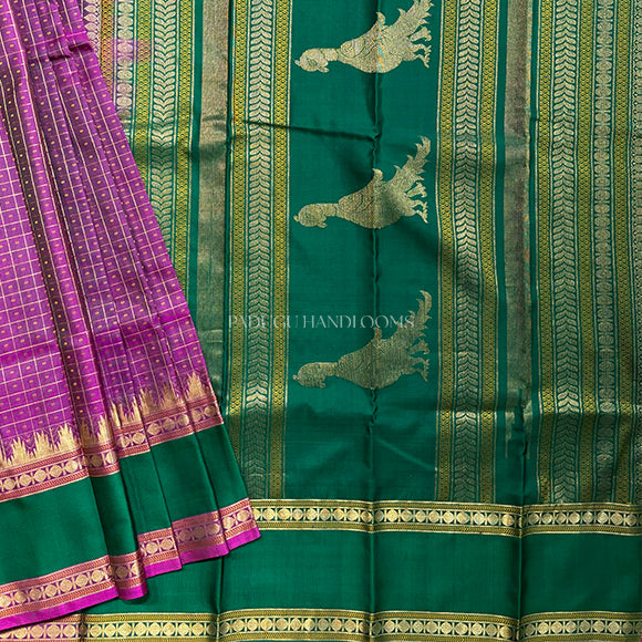 Pink Checks Kanchi Pure Silk Handloom Saree