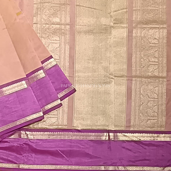 Pinkish Cream Kanchi Pure Cotton Silk Handloom Saree