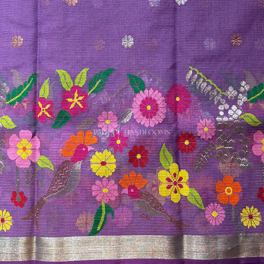 Purple Zari Kota Pure Handloom Saree