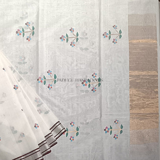 White Ponduru Pure Cotton Jamdani Handloom Saree