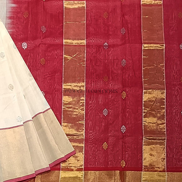 White Mangalagiri  Pure Silk Handloom Saree