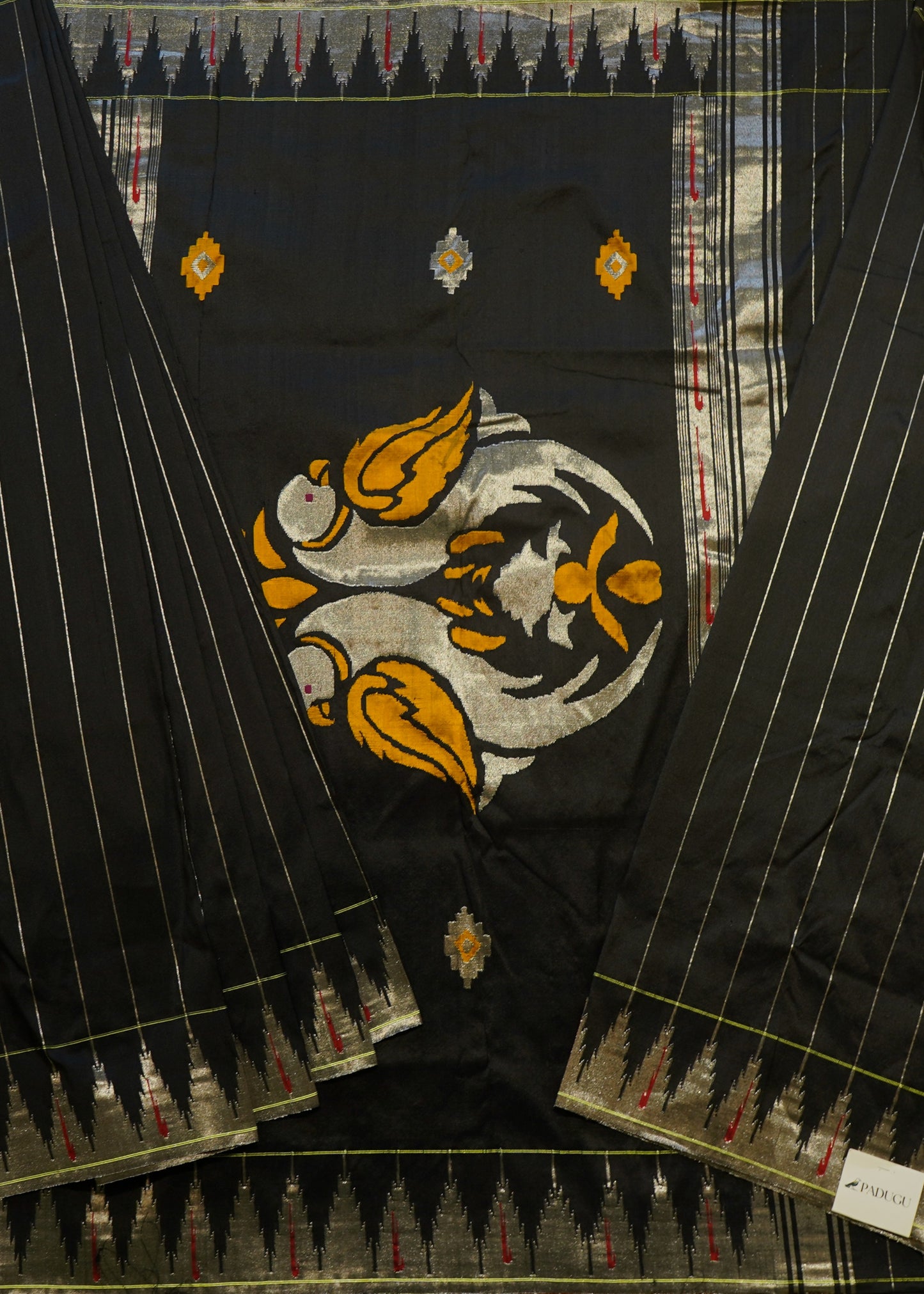 Black Paithani Silver Zari Buti Pure Silk Handloom Saree