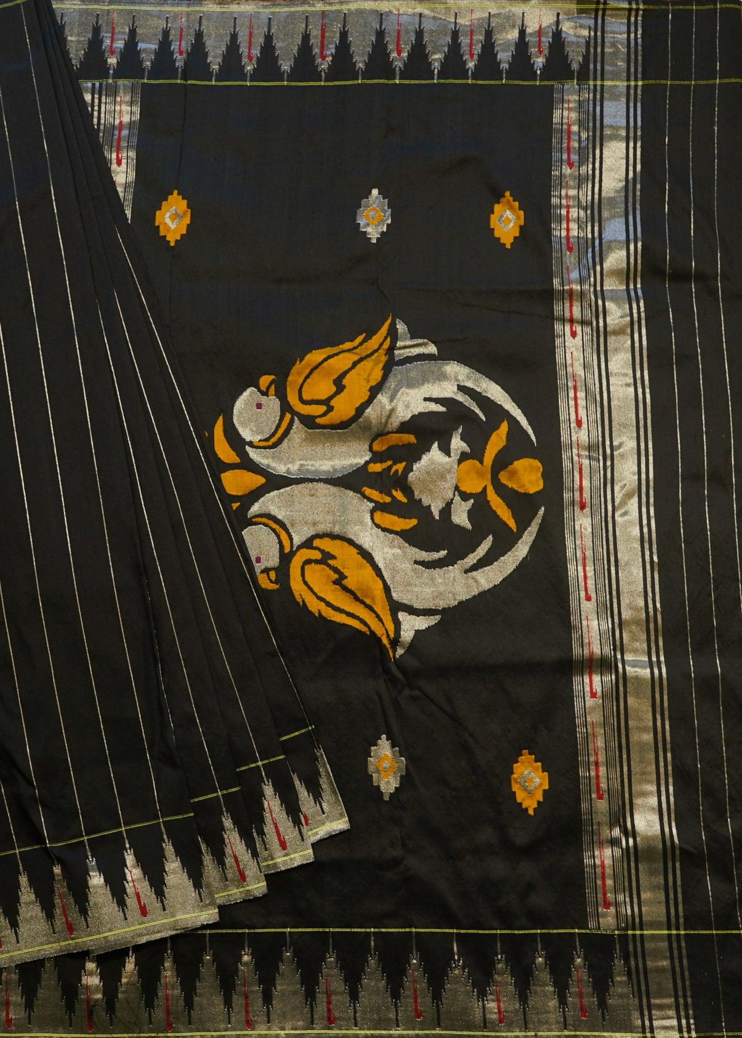 Black Paithani Silver Zari Buti Pure Silk Handloom Saree