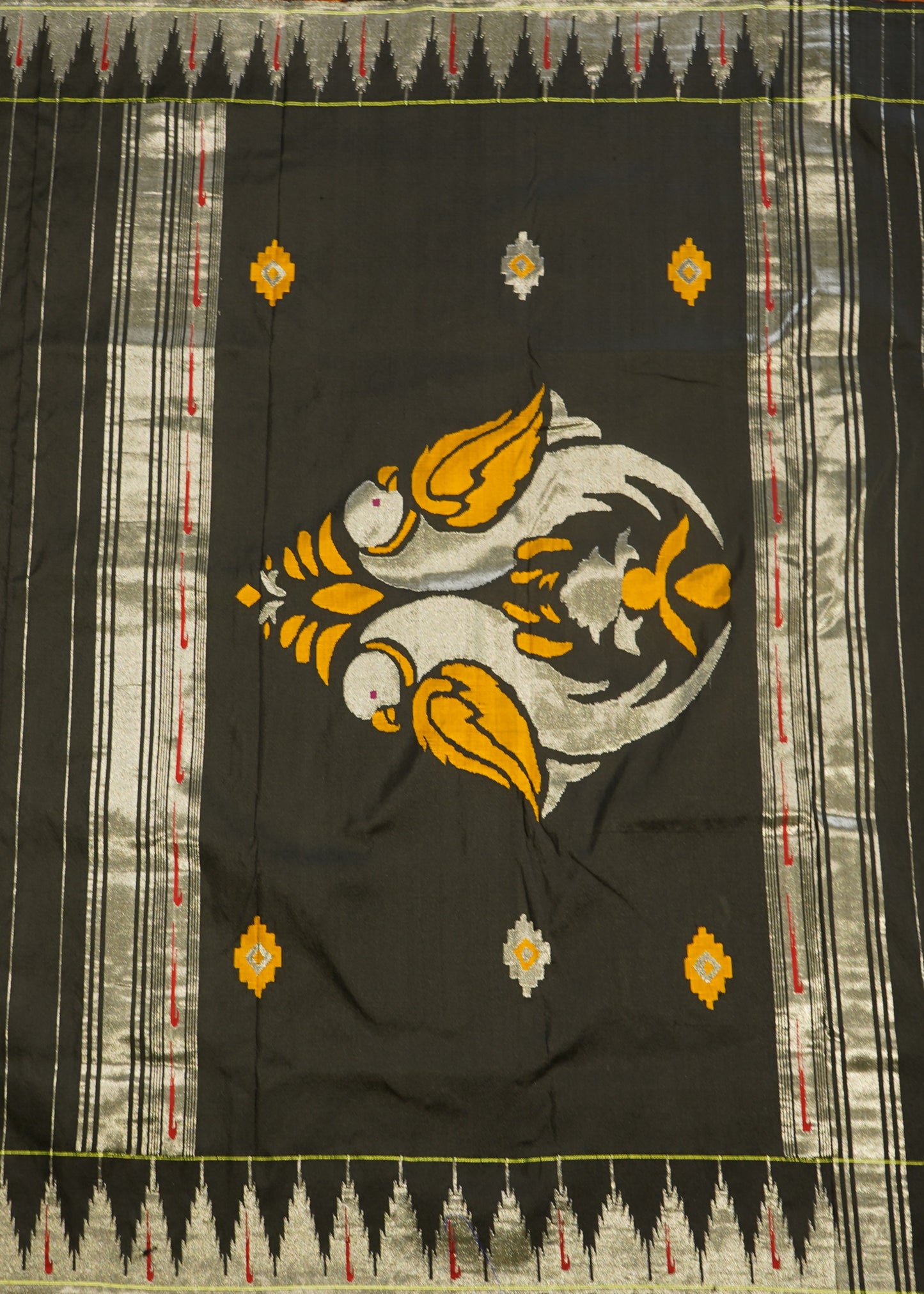 Black Paithani Silver Zari Buti Pure Silk Handloom Saree