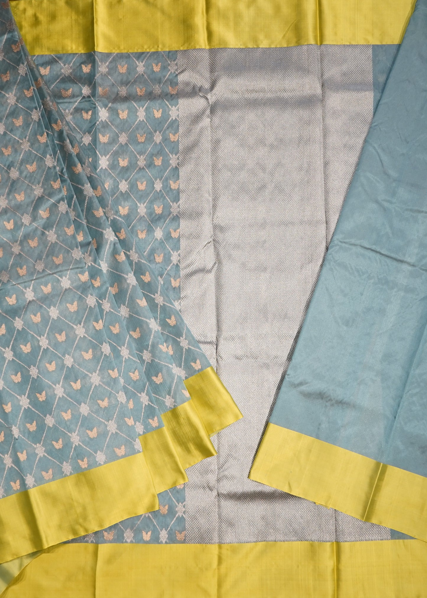 Sea Blue Chanderi All Over Zari Pure Silk Handloom Saree