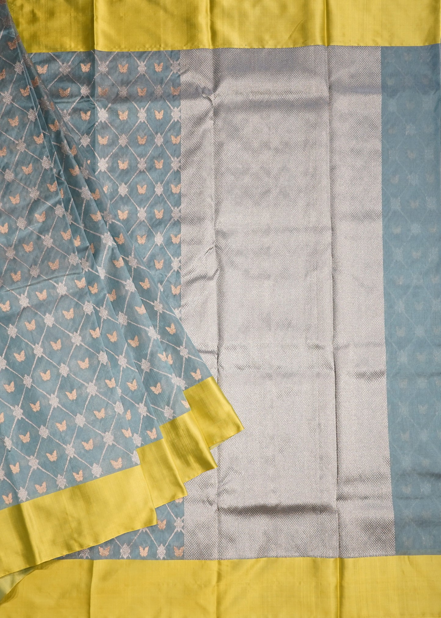 Sea Blue Chanderi All Over Zari Pure Silk Handloom Saree