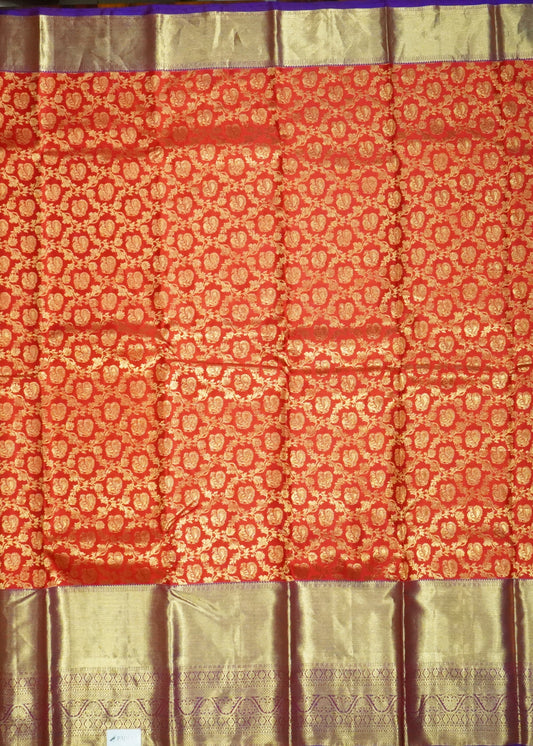 Orange Kanchi All Over Zari Pure Silk Handloom Saree